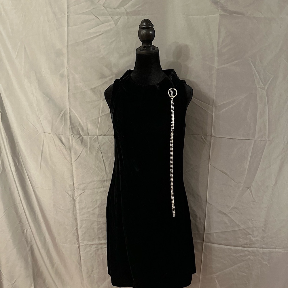 Vintage Velvet Cocktail Formal Dress Sleeveless Rhinestone Zip Front Union made